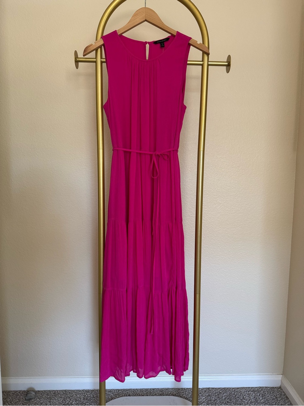 Banana Republic Pink Solid Round Neck Sleeveless Long Tie Waist Dress Petite S